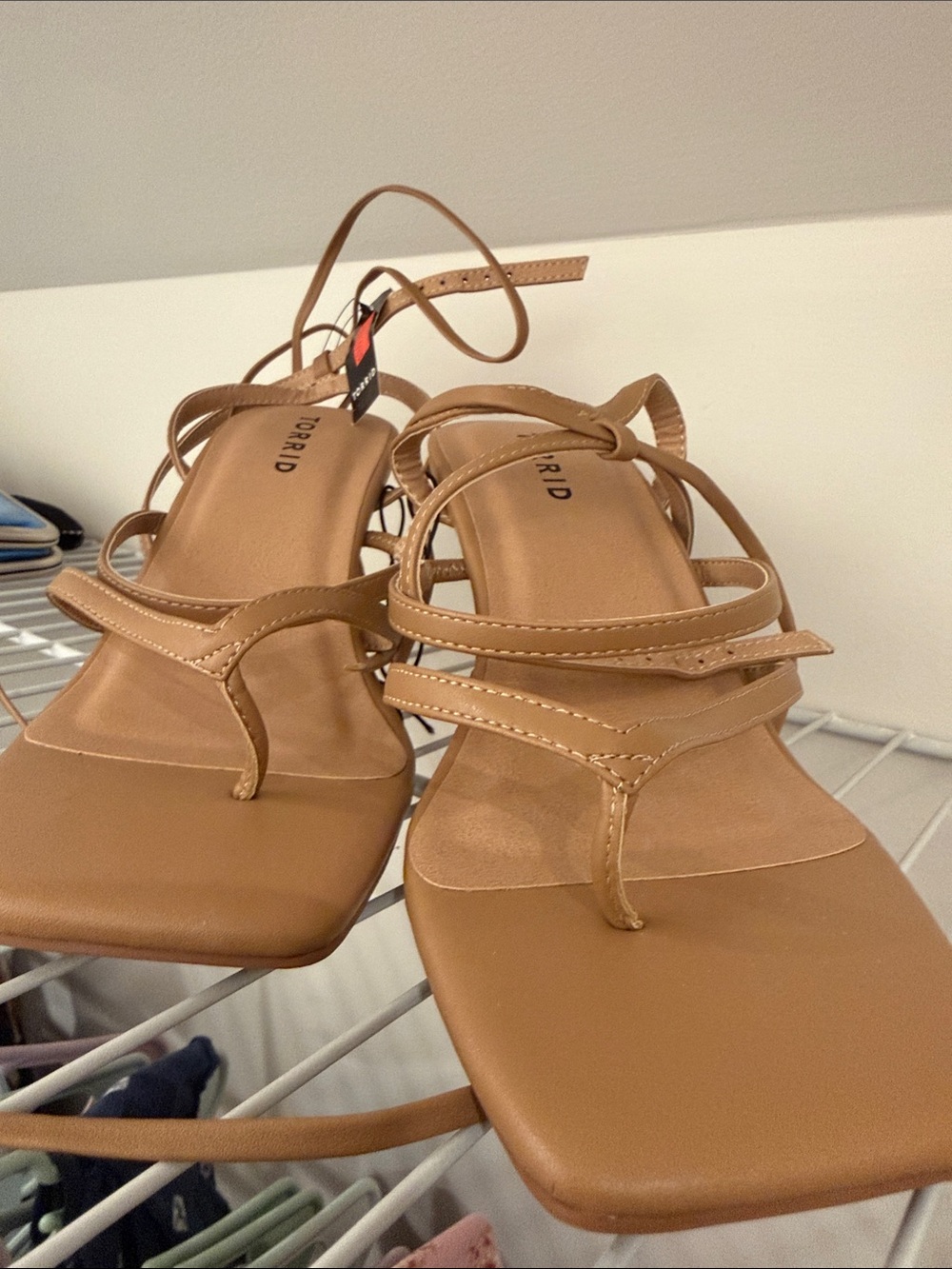 torrid Tan Strappy Lace-Up Square-Toe Sandals